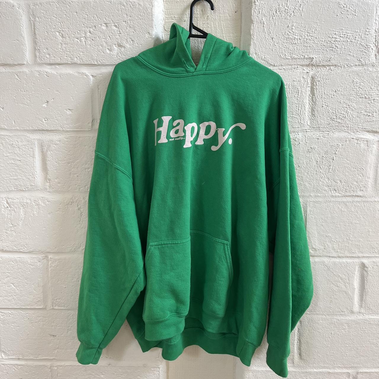 Sorry I’m Busy Happy Hoodie Green Size XXL Depop