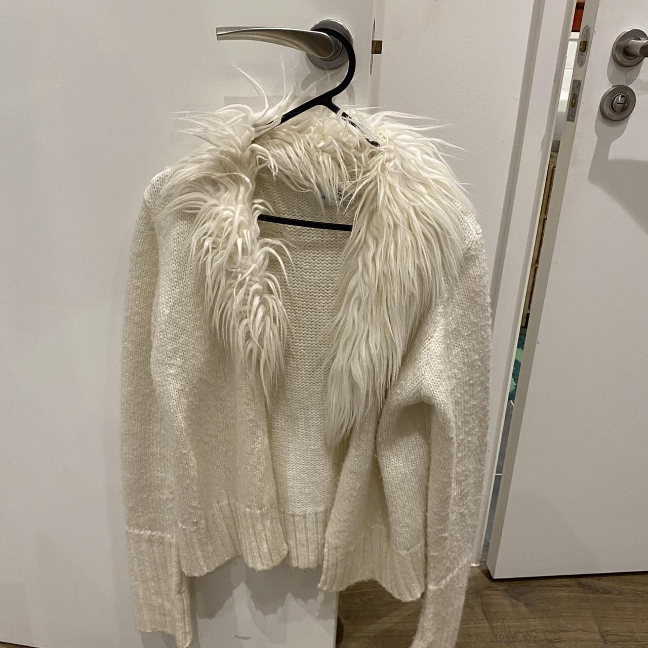 White label new look cream fluffy cardigan Fur trim... Depop
