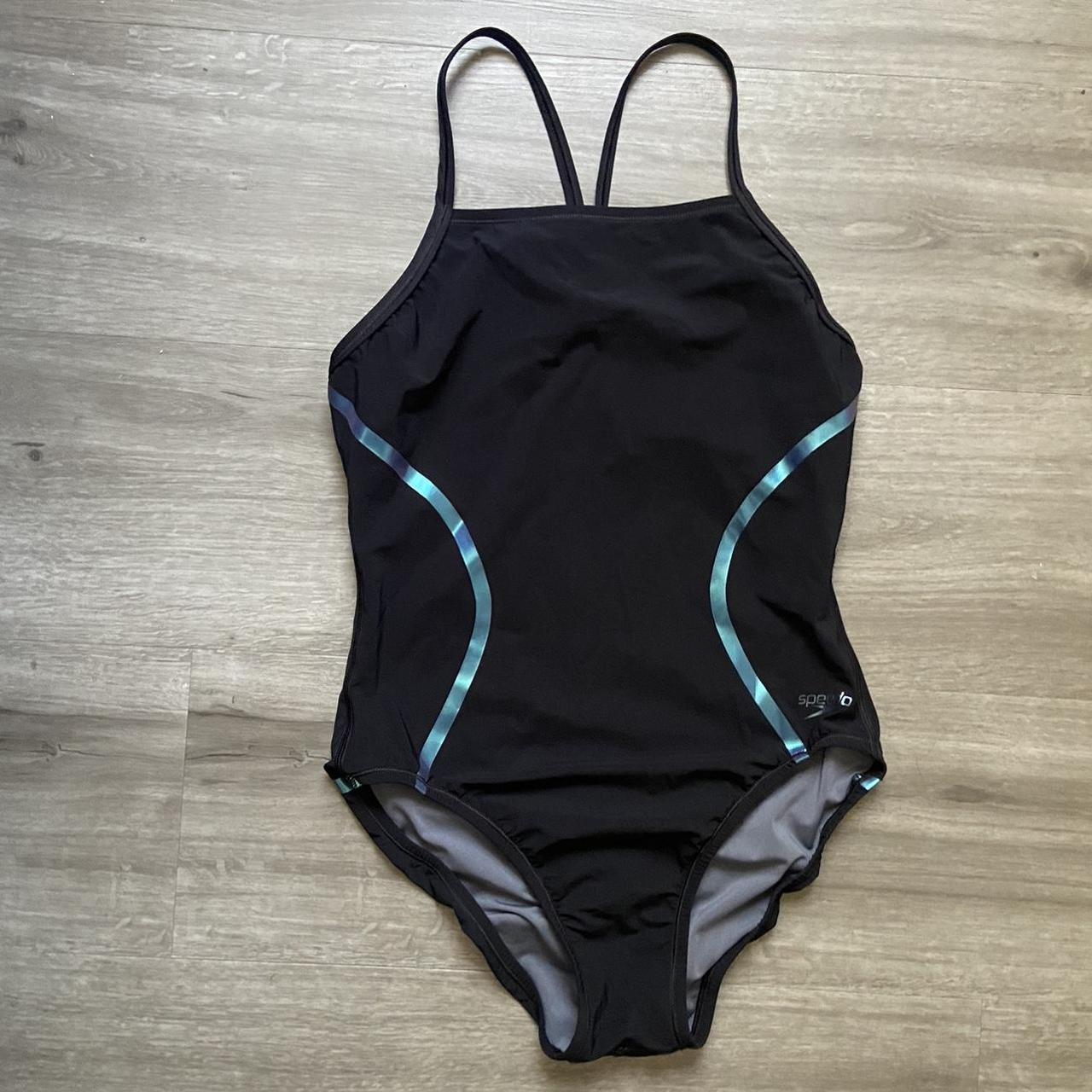 Speedo Women's Blue and Black Swimsuit-one-piece | Depop