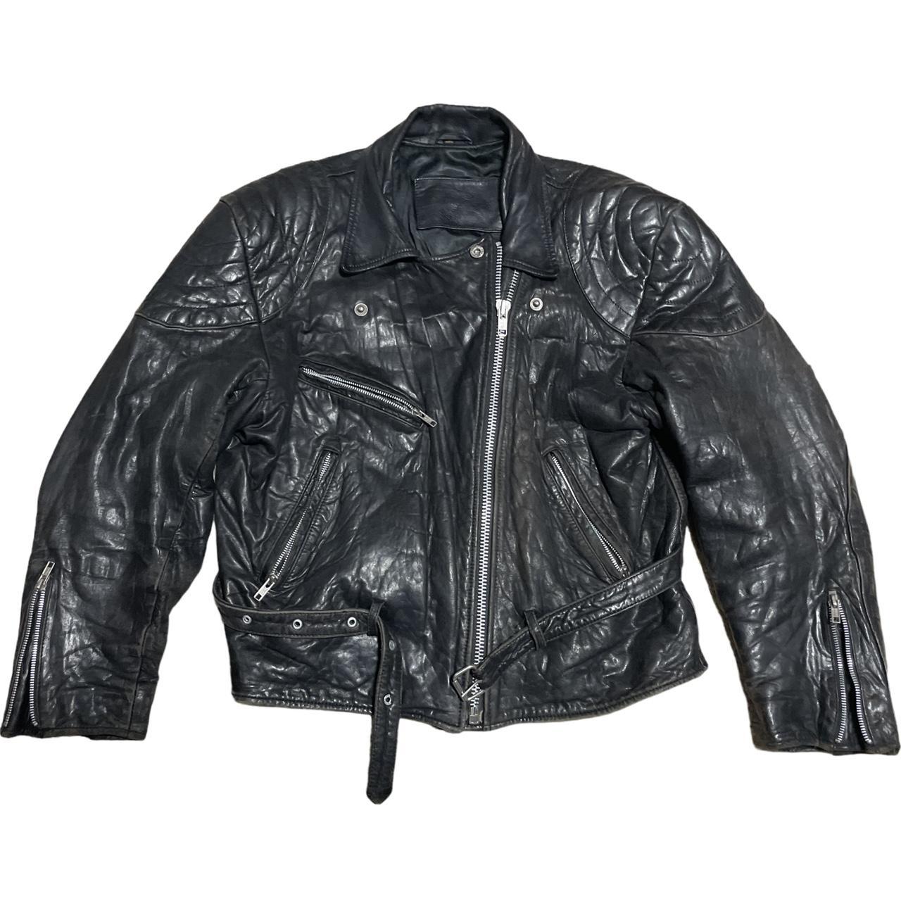 Vintage 80s 90s Heavy Weight Black Leather Moto... - Depop