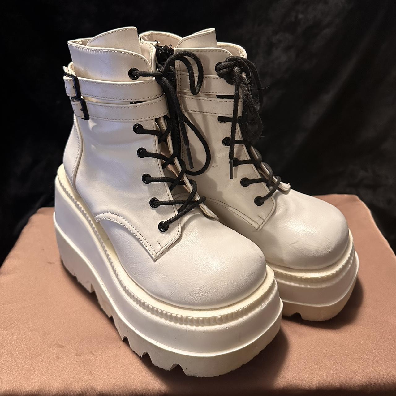 Dolls Kill Women's White Boots Depop
