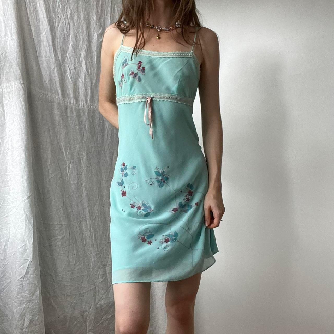 vintage lingerie slip dress Lace aqua blue sheer... - Depop