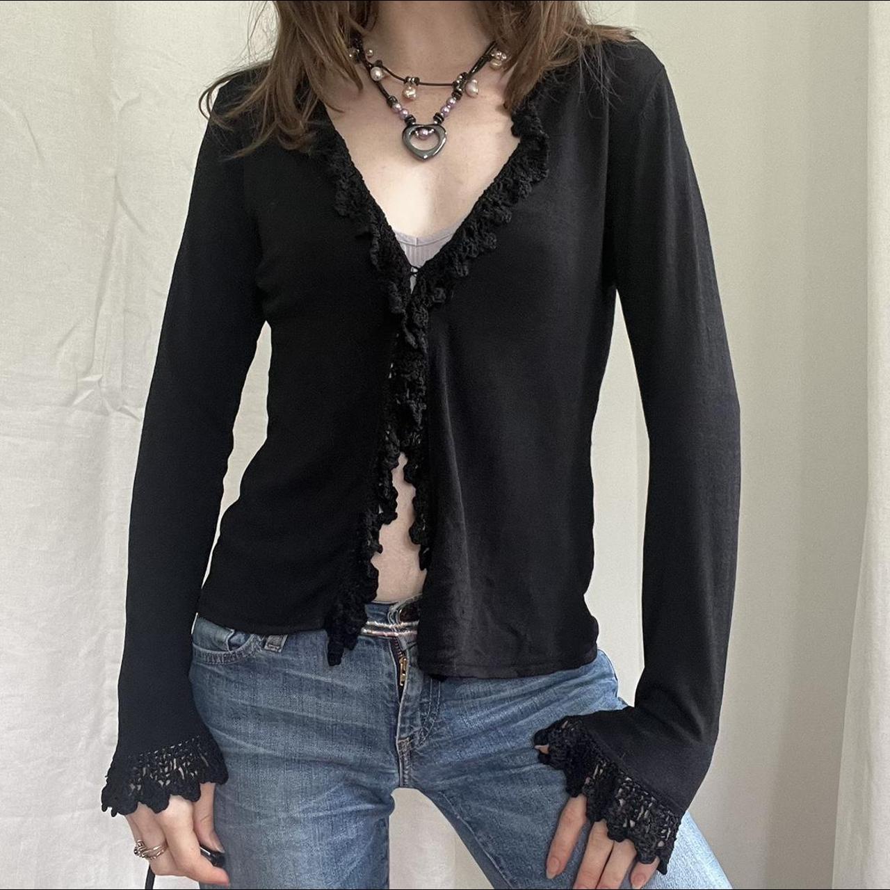 black ruffle cardigan 💋 ABOUT THIS ITEM vintage... - Depop