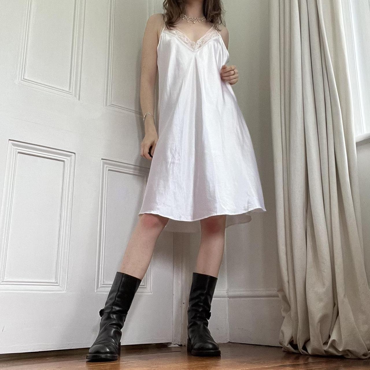 satin slip dress 💋 ABOUT THIS ITEM Vintage white... - Depop