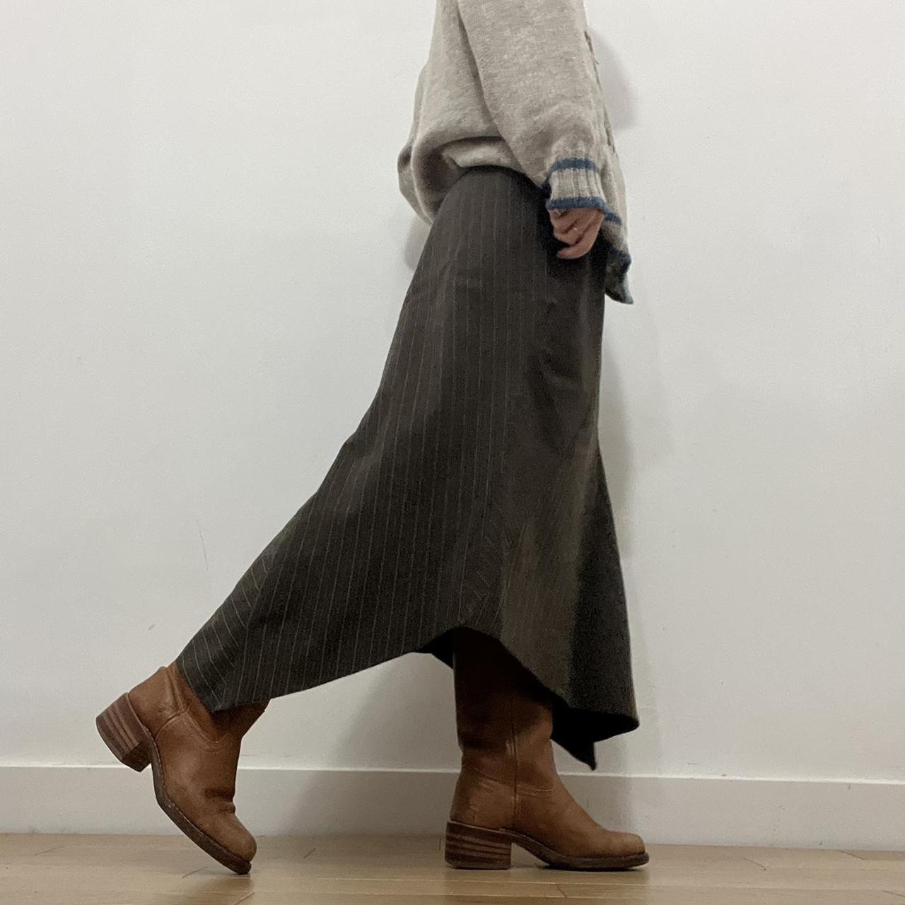 Brown asymmetrical pinstripe skirt 💋 ABOUT THIS... - Depop