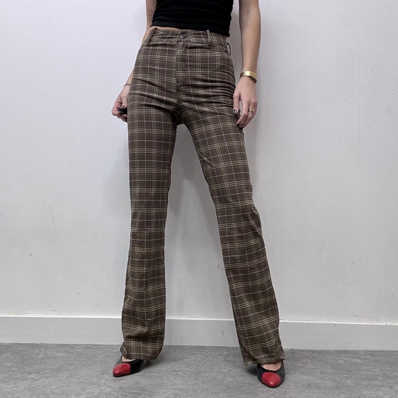 brown tartan checked flared leg trousers FREE Depop