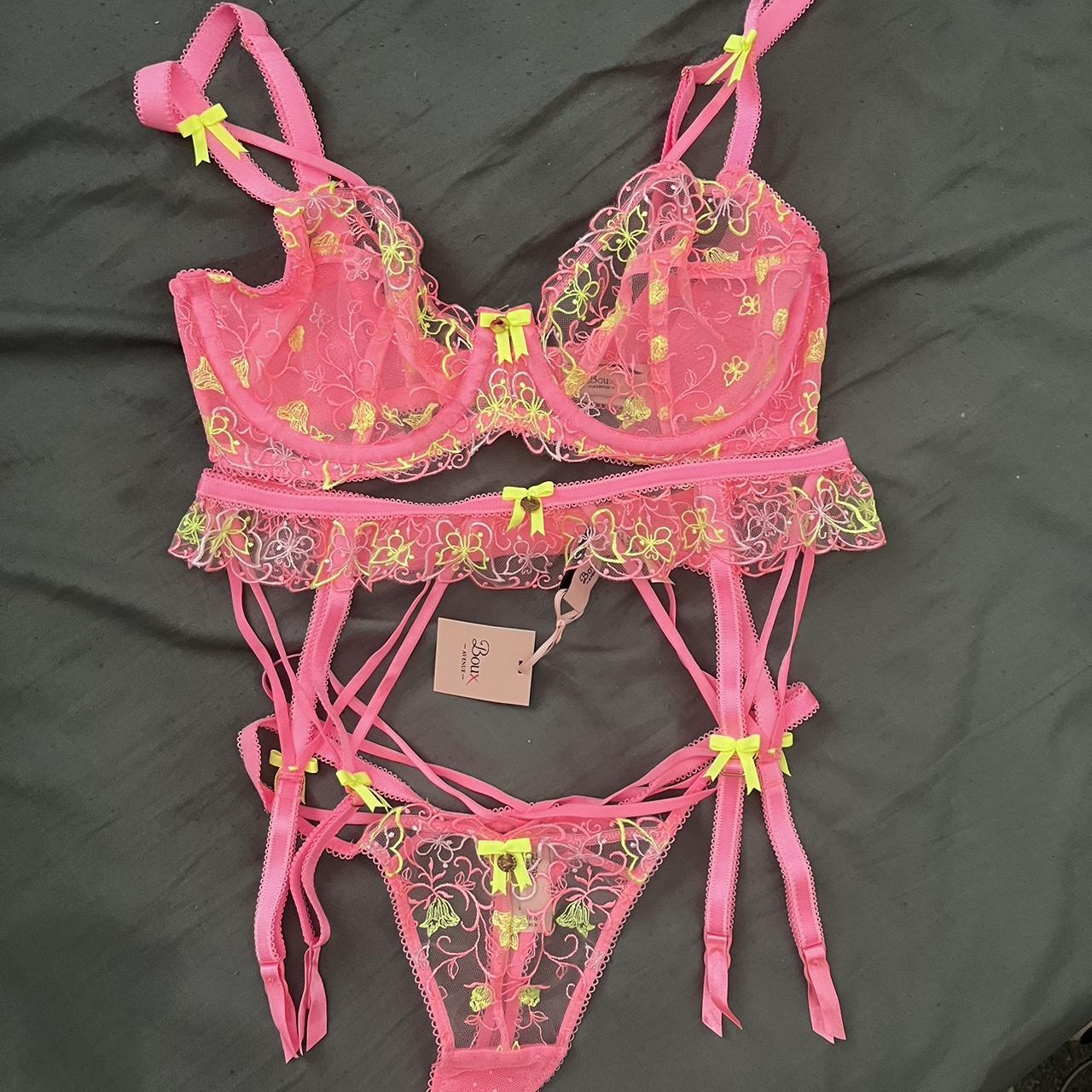 Boux avenue hot pink 3 piece lingerie set, suspended... - Depop