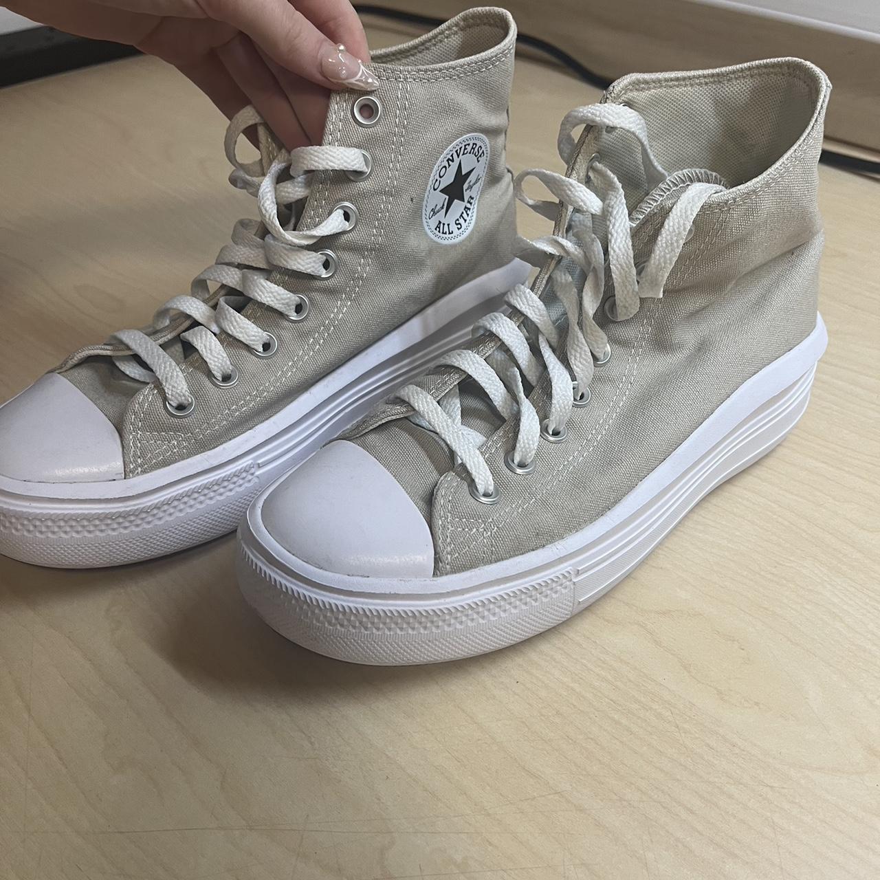 Beige nude hightop platform converse, worn twice but... - Depop