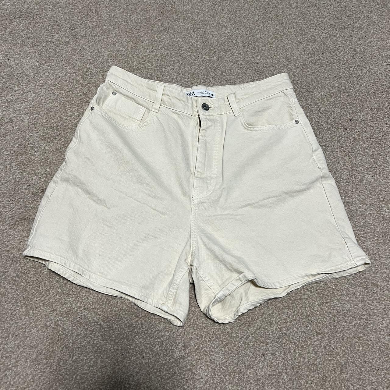 Zara cream/beige high waisted denim jean shorts Worn... - Depop