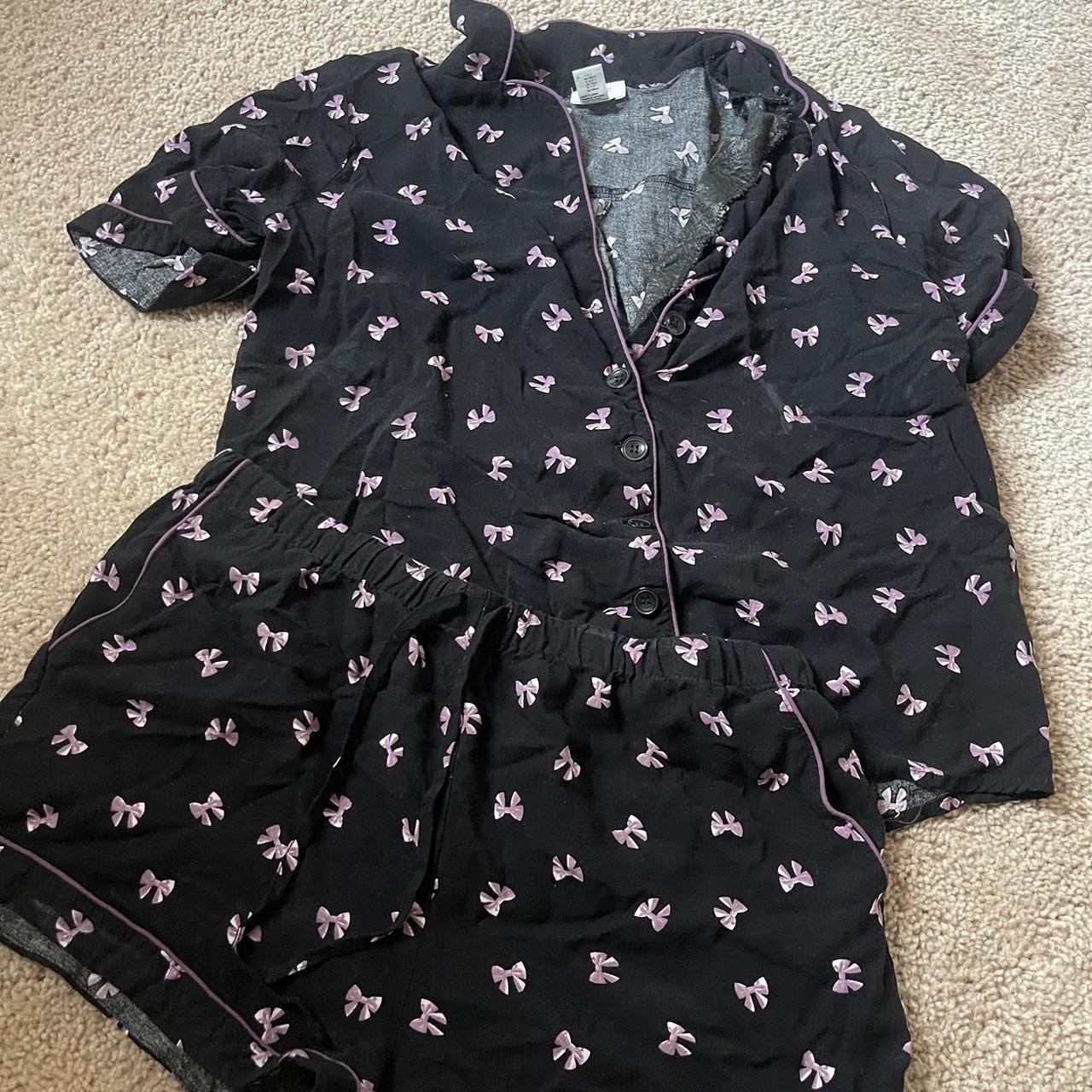 forever 21 bow pajama set pjs size m but definitely... - Depop