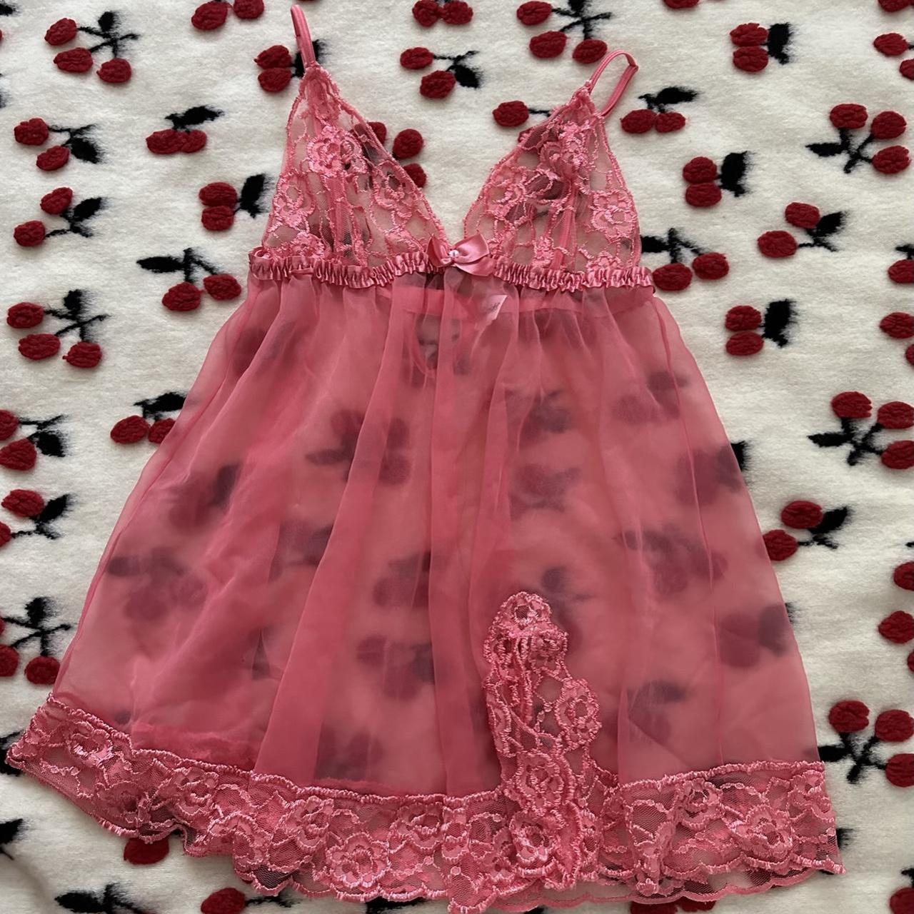 Hot pink babydoll lingerie top. Beautiful lace and Depop