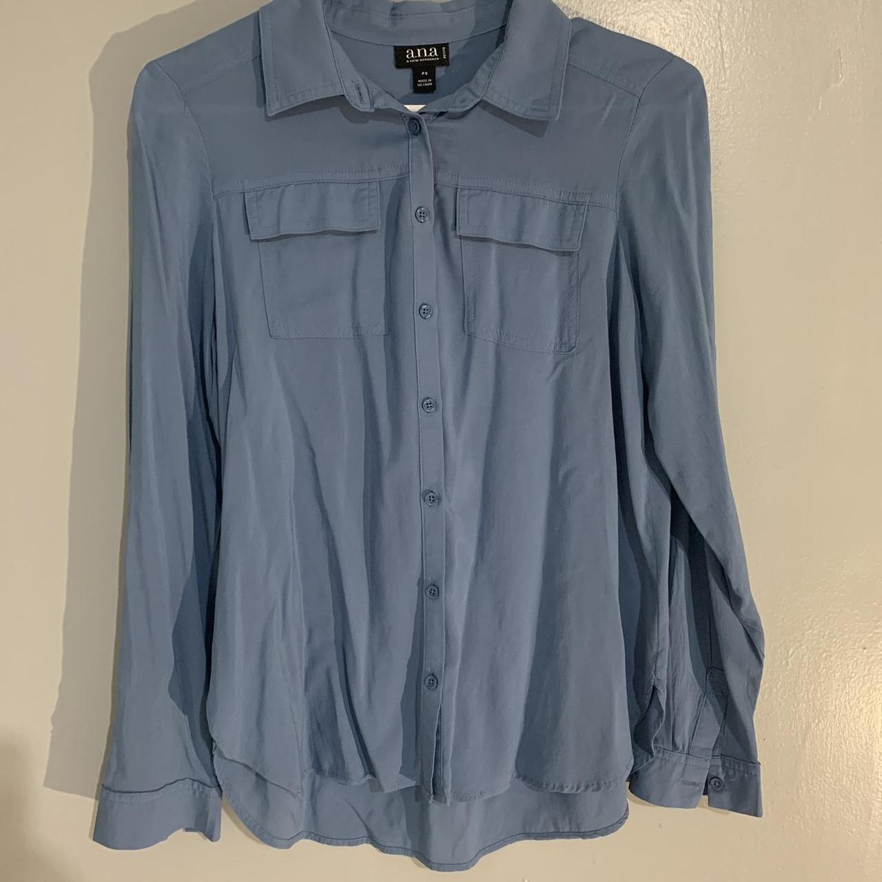 a.n.a a new approach Women's Blue Button-down Shirt... - Depop