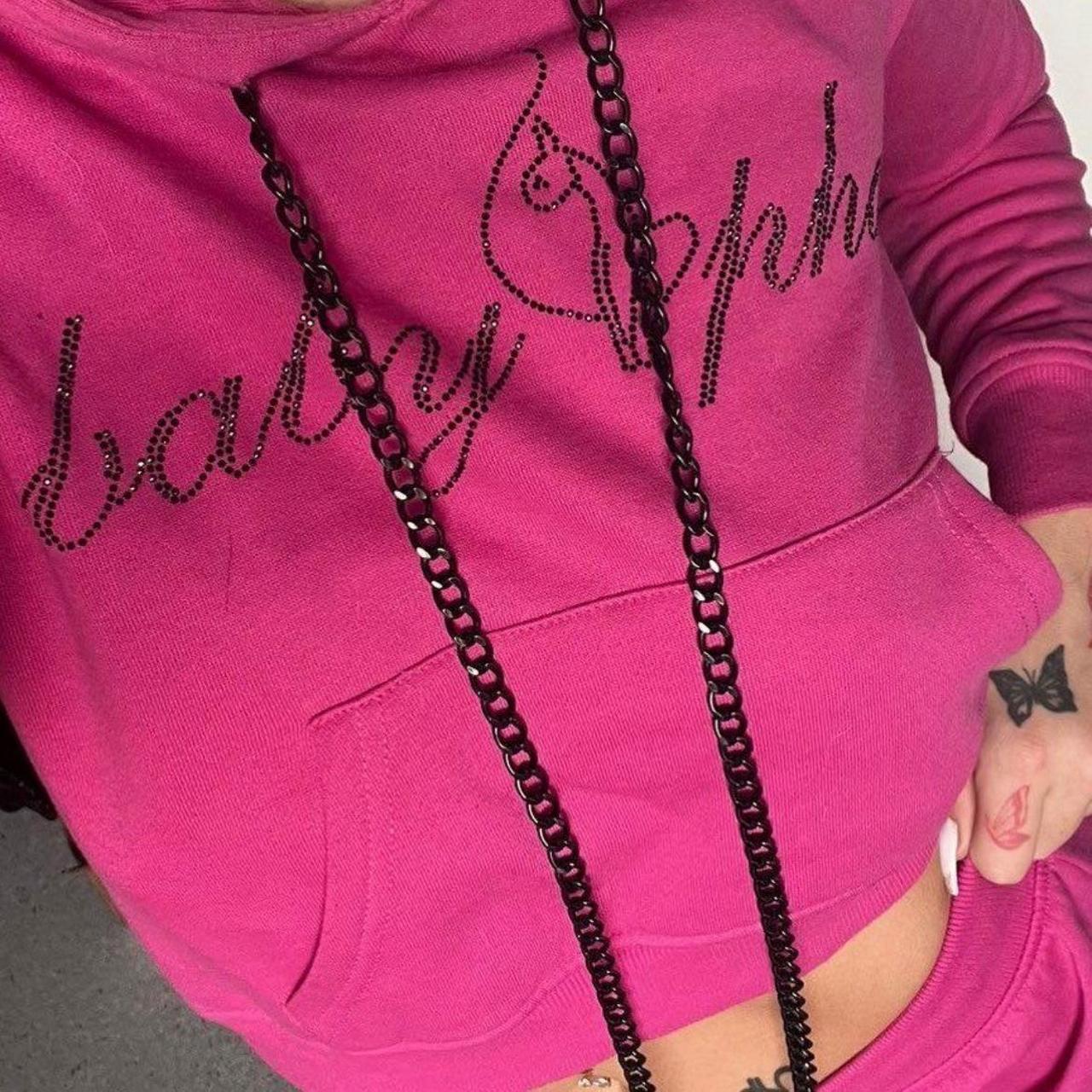 Pink and black baby phat rhinestone chains tracksuit