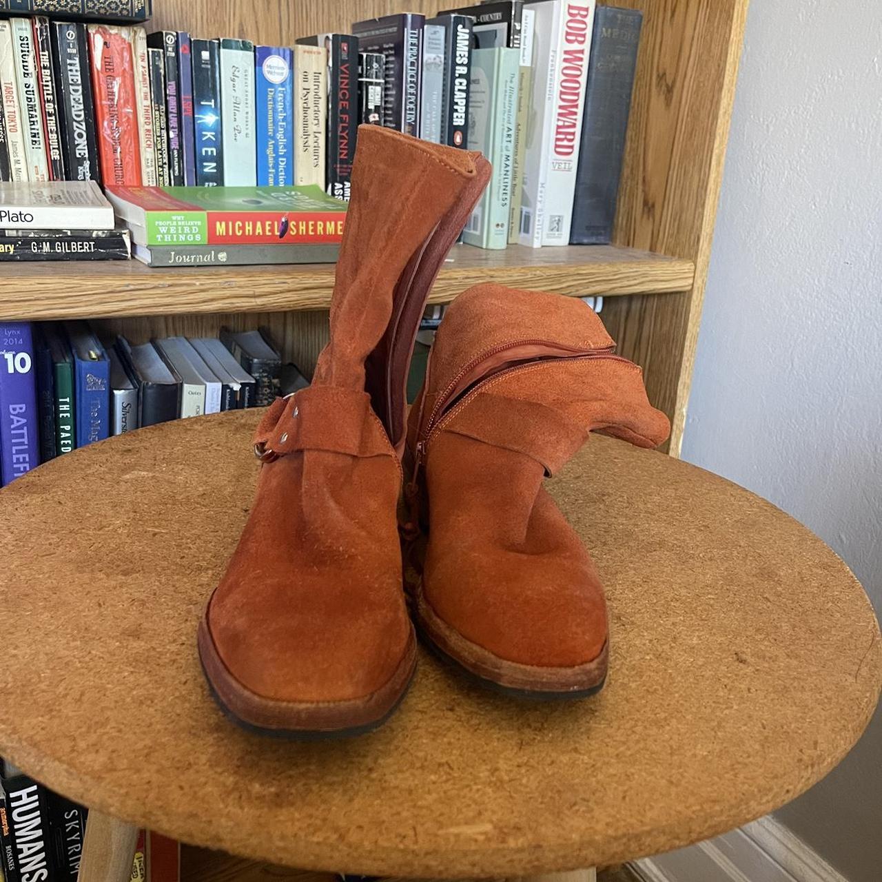 Free People orange suede motorcycle booties Barely Depop