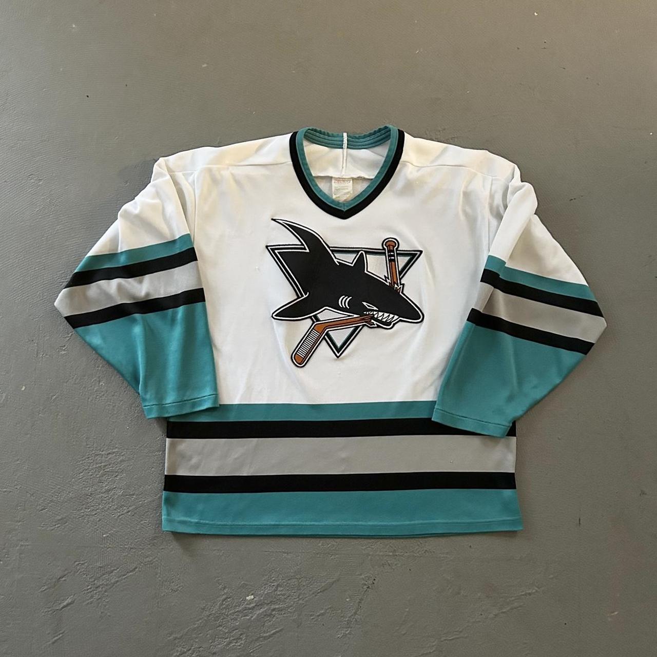 Vintage San Jose Sharks Maska Hockey Jersey Size Medium Blue 90s