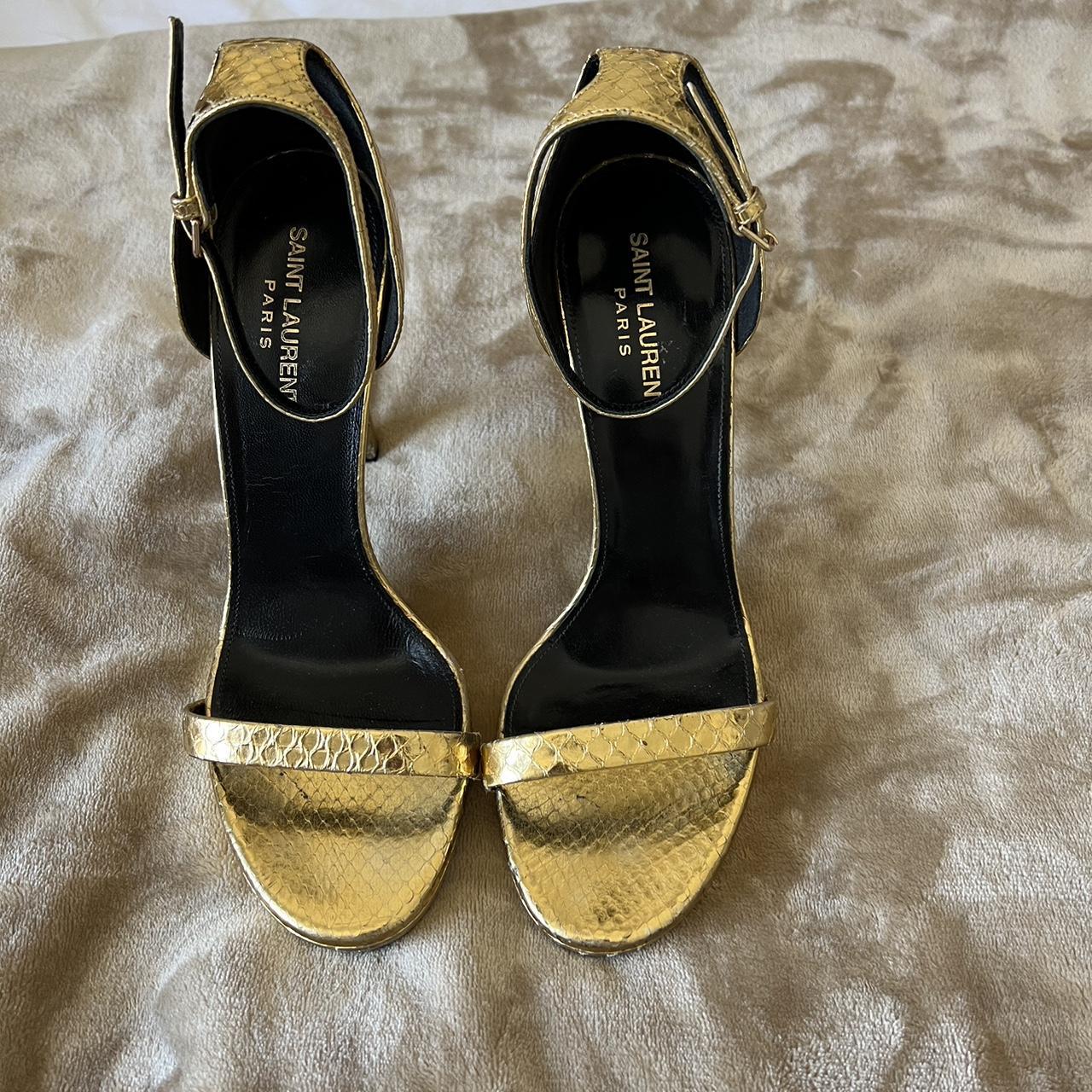 Yves Saint Laurent Women's Gold and Black Sandals | Depop