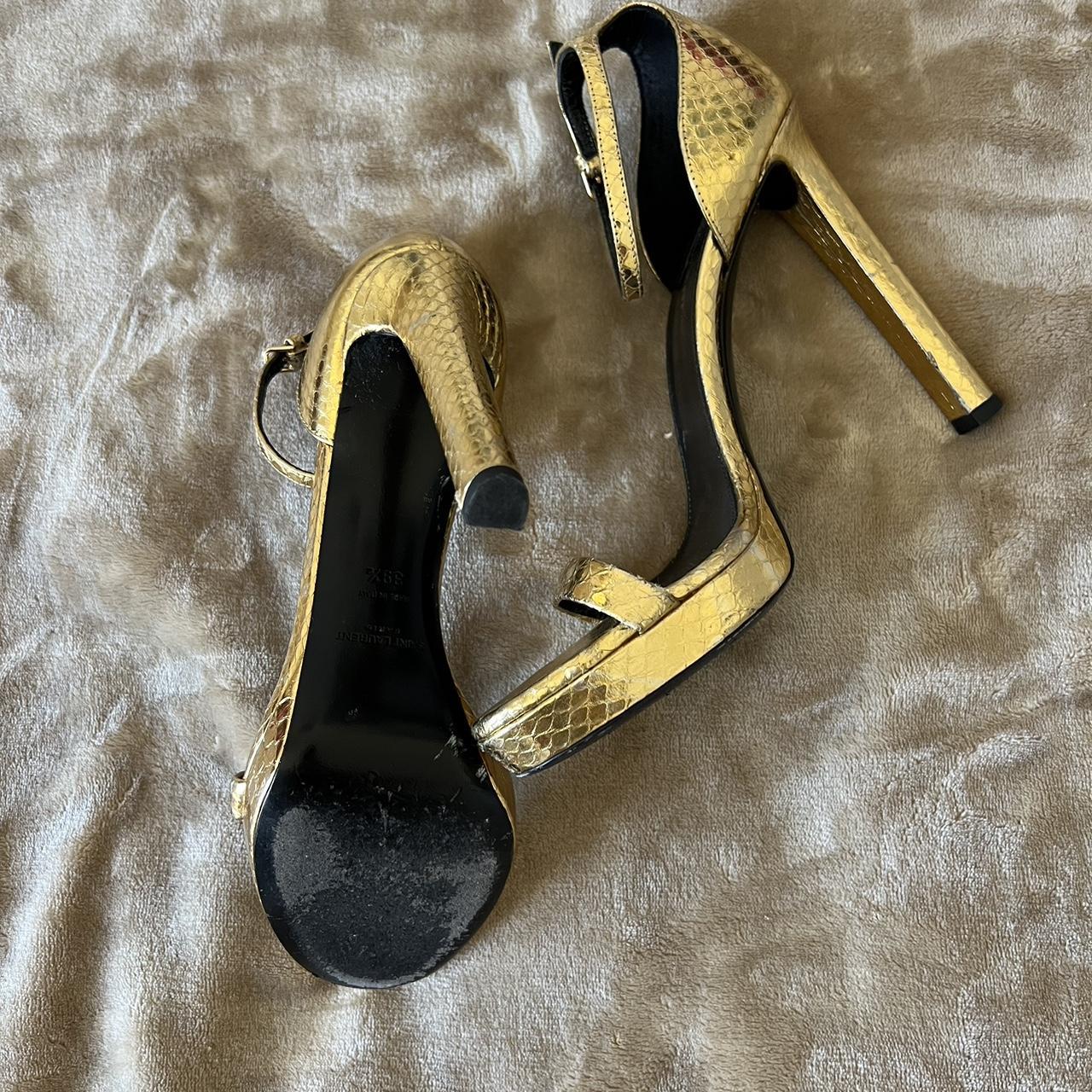 Yves Saint Laurent Women's Gold and Black Sandals | Depop