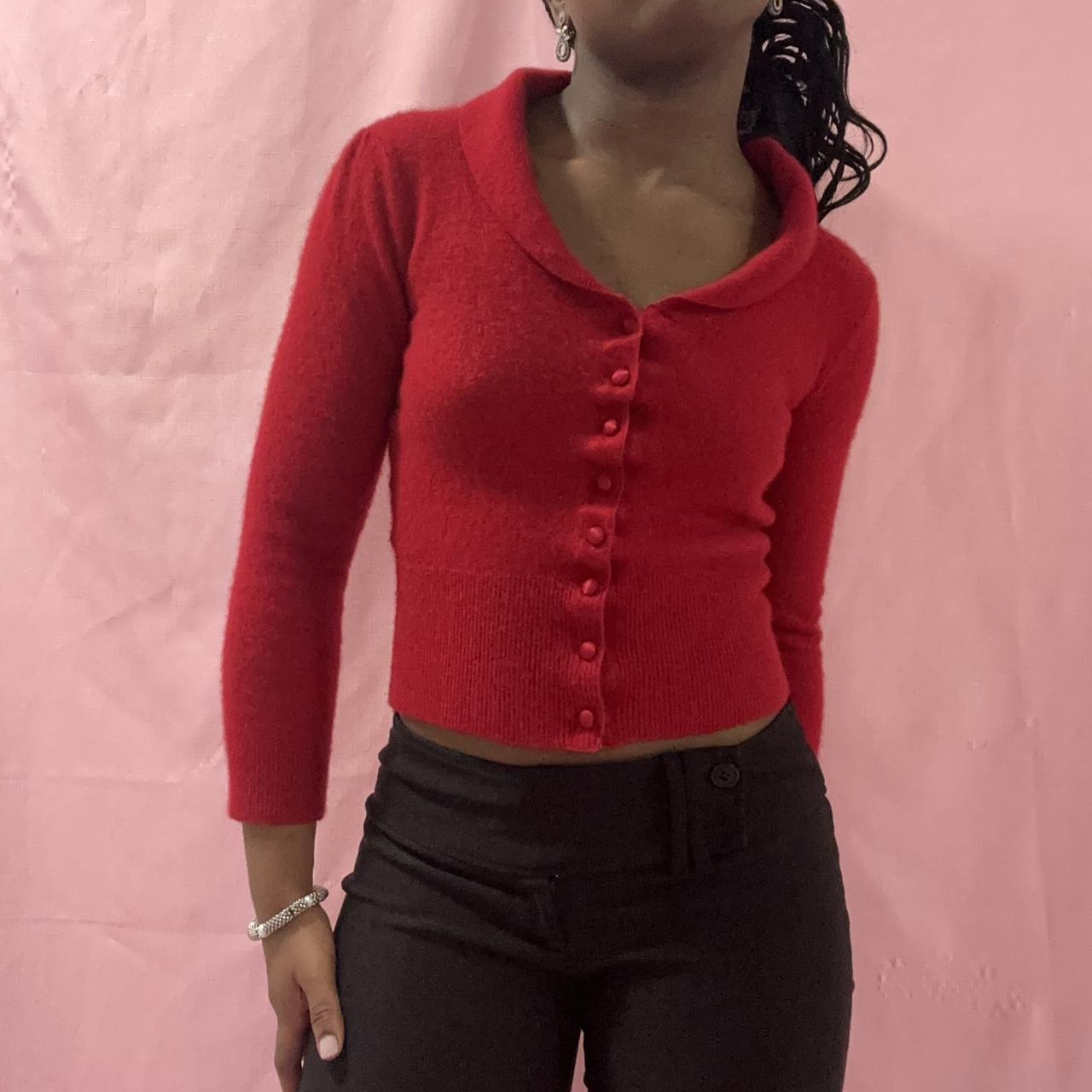 90s F&F 100 cashmere boat neck fold over button up... Depop