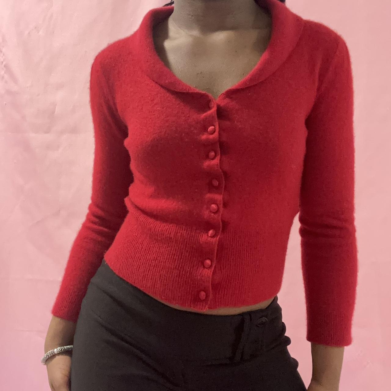 90s F&F 100 cashmere boat neck fold over button up... Depop