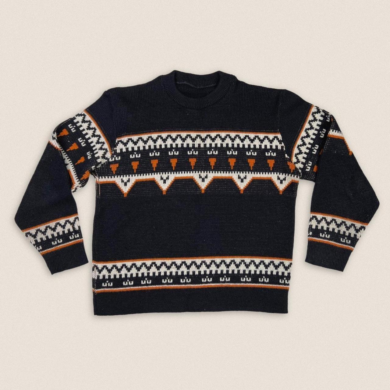 Vintage Grandpa Sweater Fair Isle Black Mock Depop