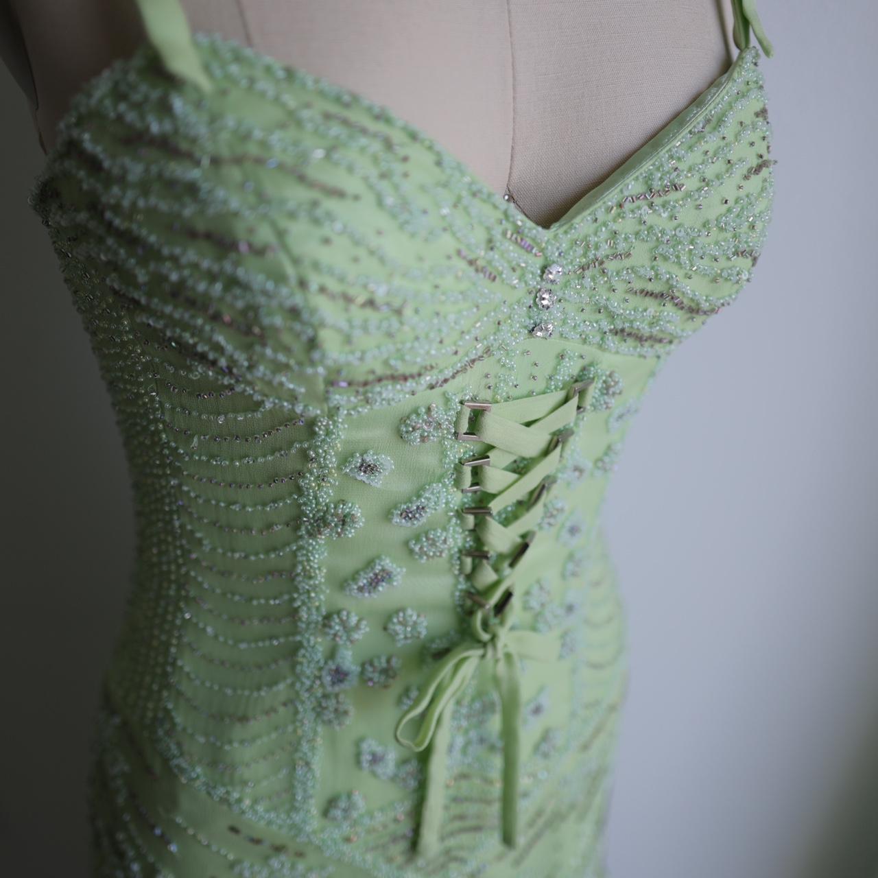 Y2K vintage ethereal light green corset beaded prom... - Depop