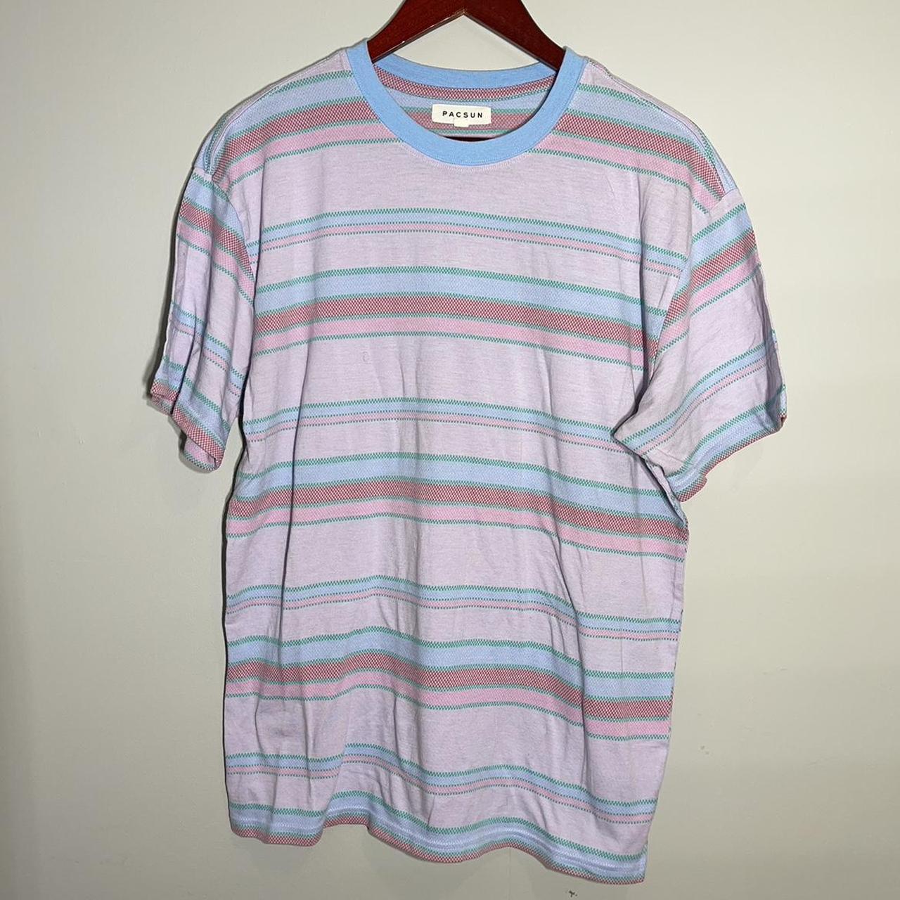 Pacsun Striped T-Shirt Size: Large Cotton Candy... - Depop