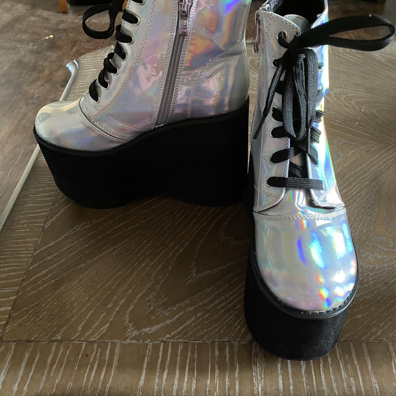dolls kill holographic boots