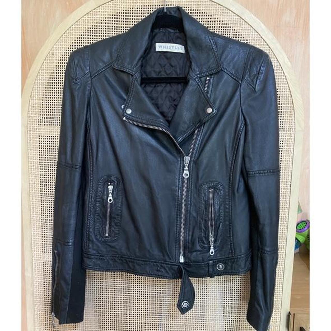 WHISTLES leather jacket with silver coloured... Depop