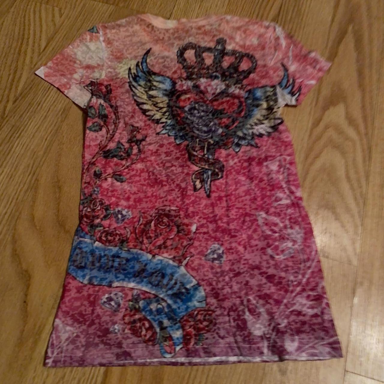 🕷Y2k tattoo baby tee bedazzled heart angel wing... - Depop