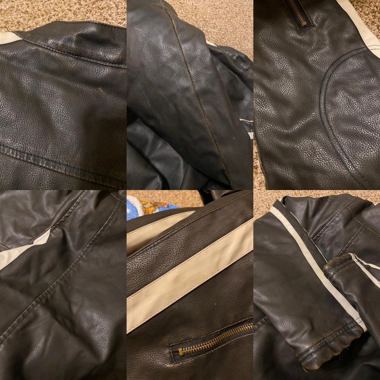 🕷 Y2k era faux leather moto / racer zip up jacket... - Depop