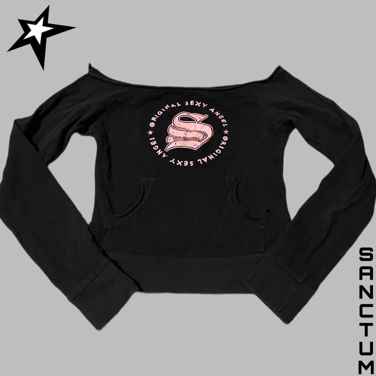 🕷 Y2k mcbling off shoulder long sleeve baby tee... Depop