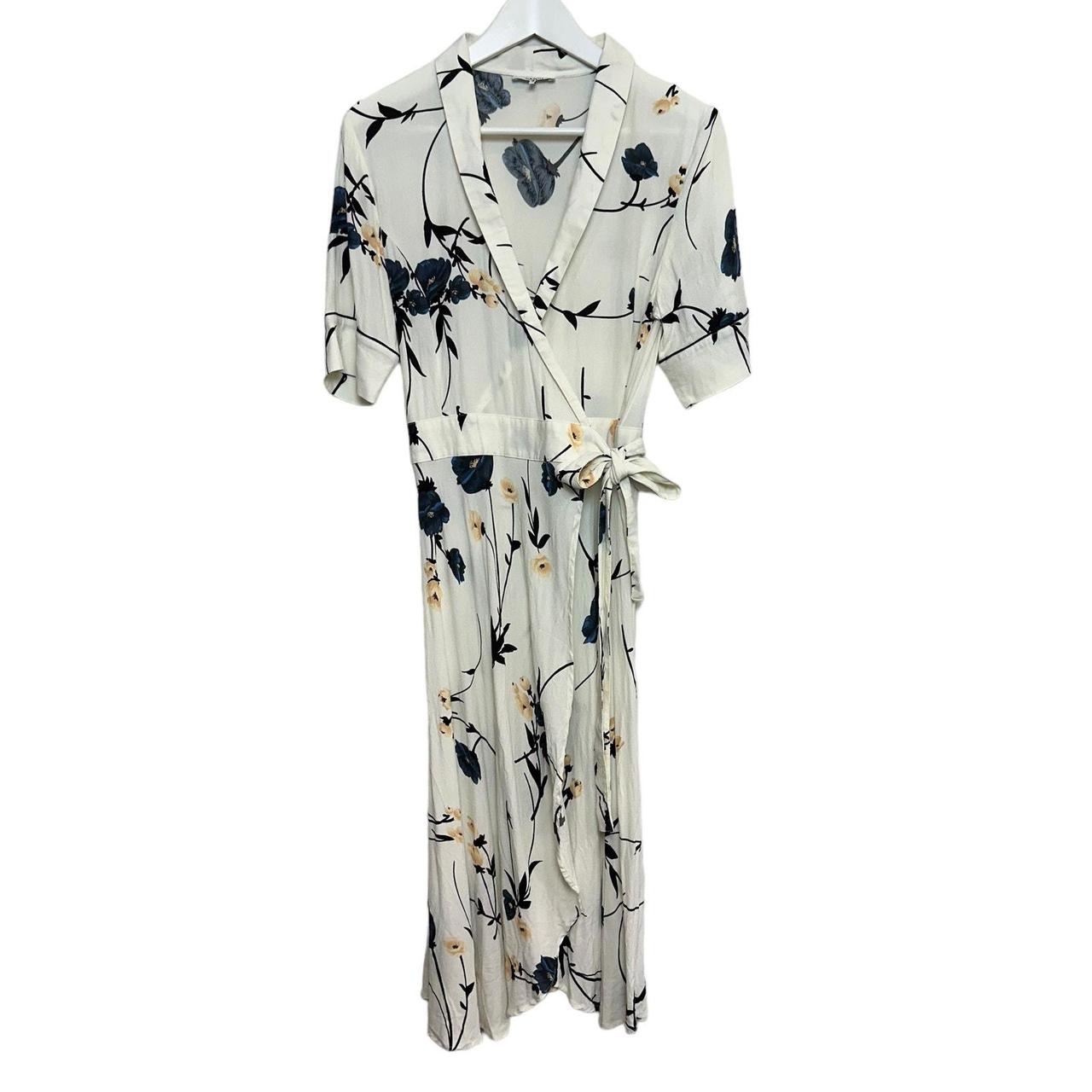 Ganni Dalton Crepe Wrap Dress Floral White Short. Depop