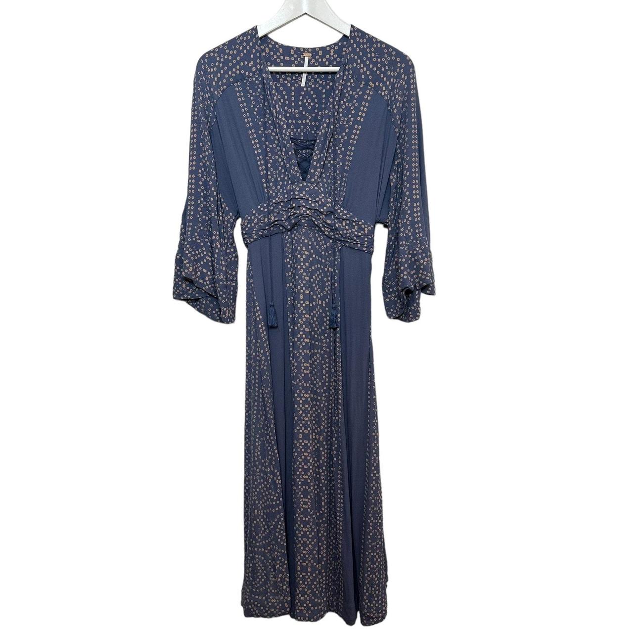 Free People Modern Kimono Maxi Dress Lace Up Blue. Depop