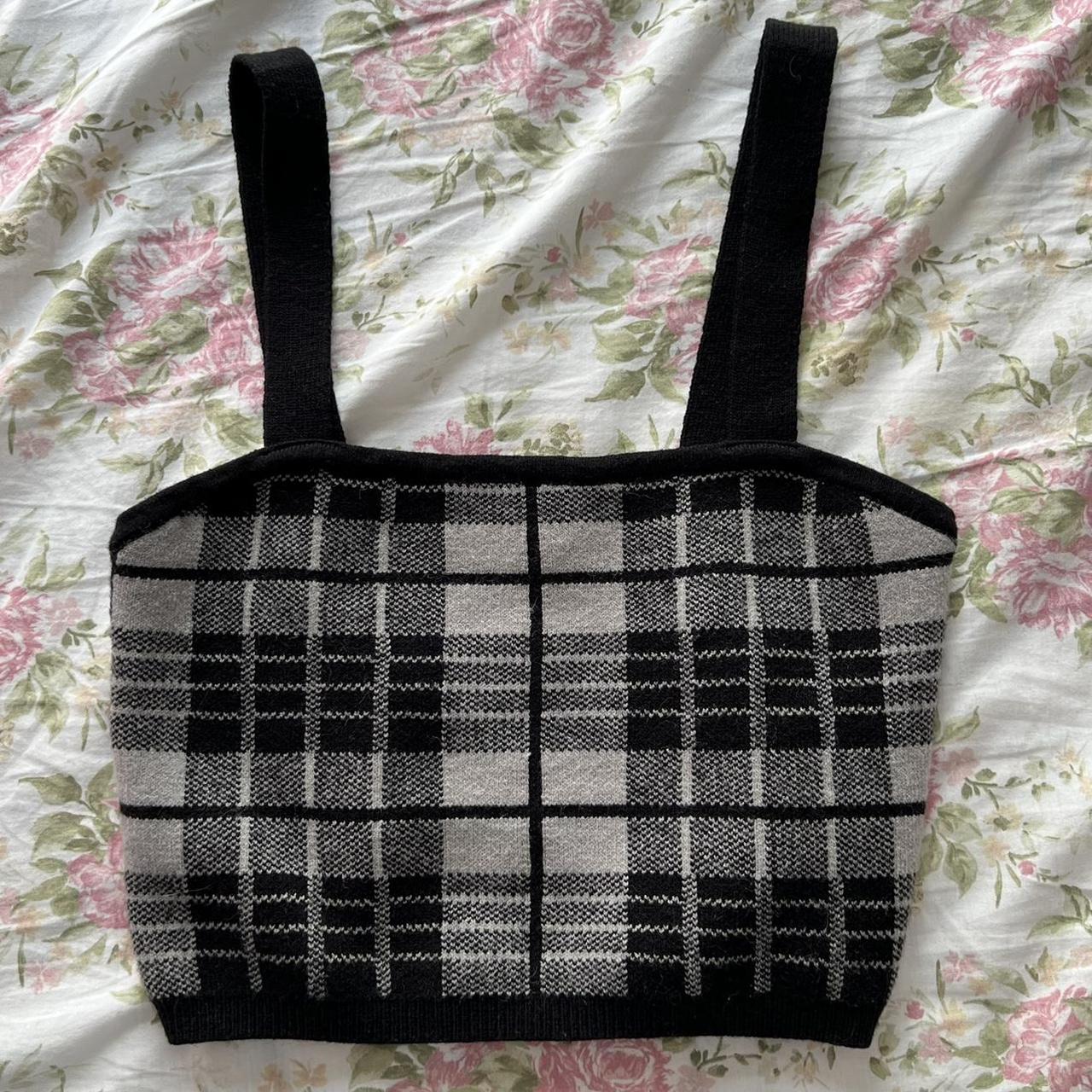 knit plaid cropped tank - size small - no flaws -... - Depop