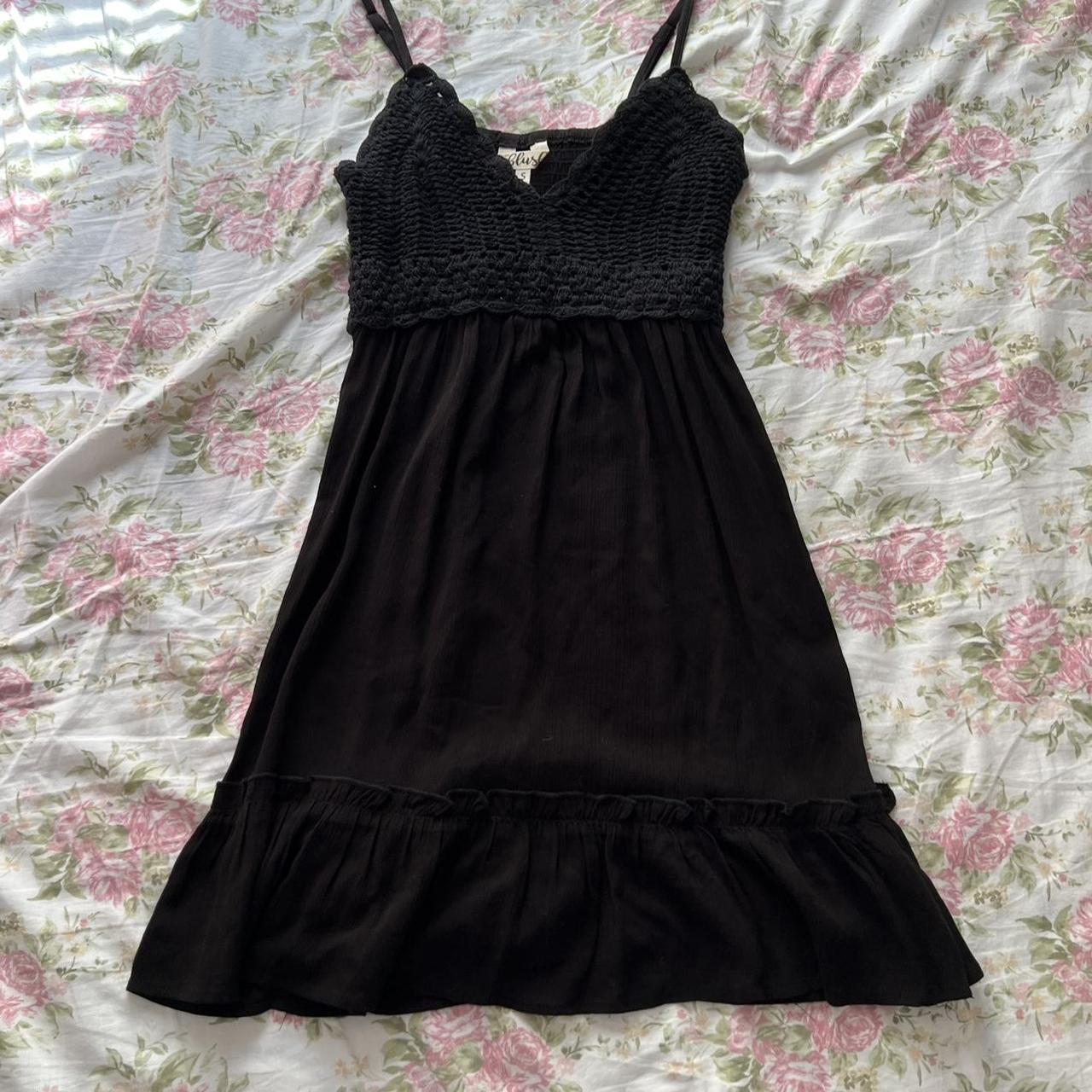 black mini dress - size small - super cute crochet... - Depop