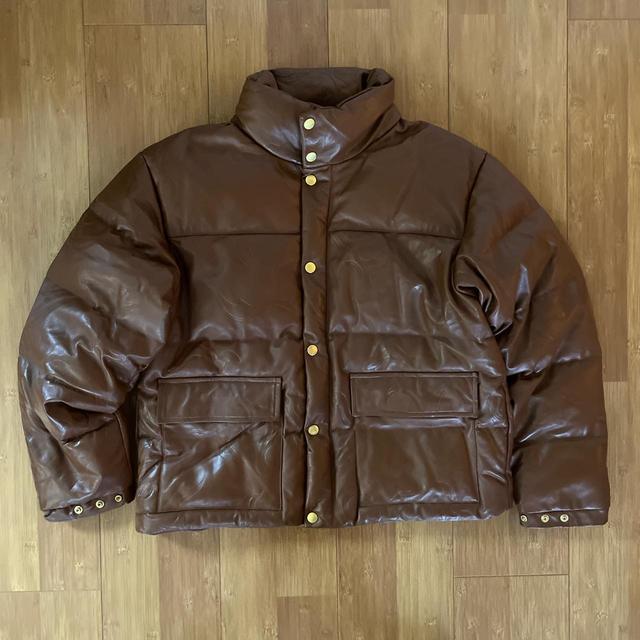 Golf Wang leather flame puffer jacket - brown. - Depop