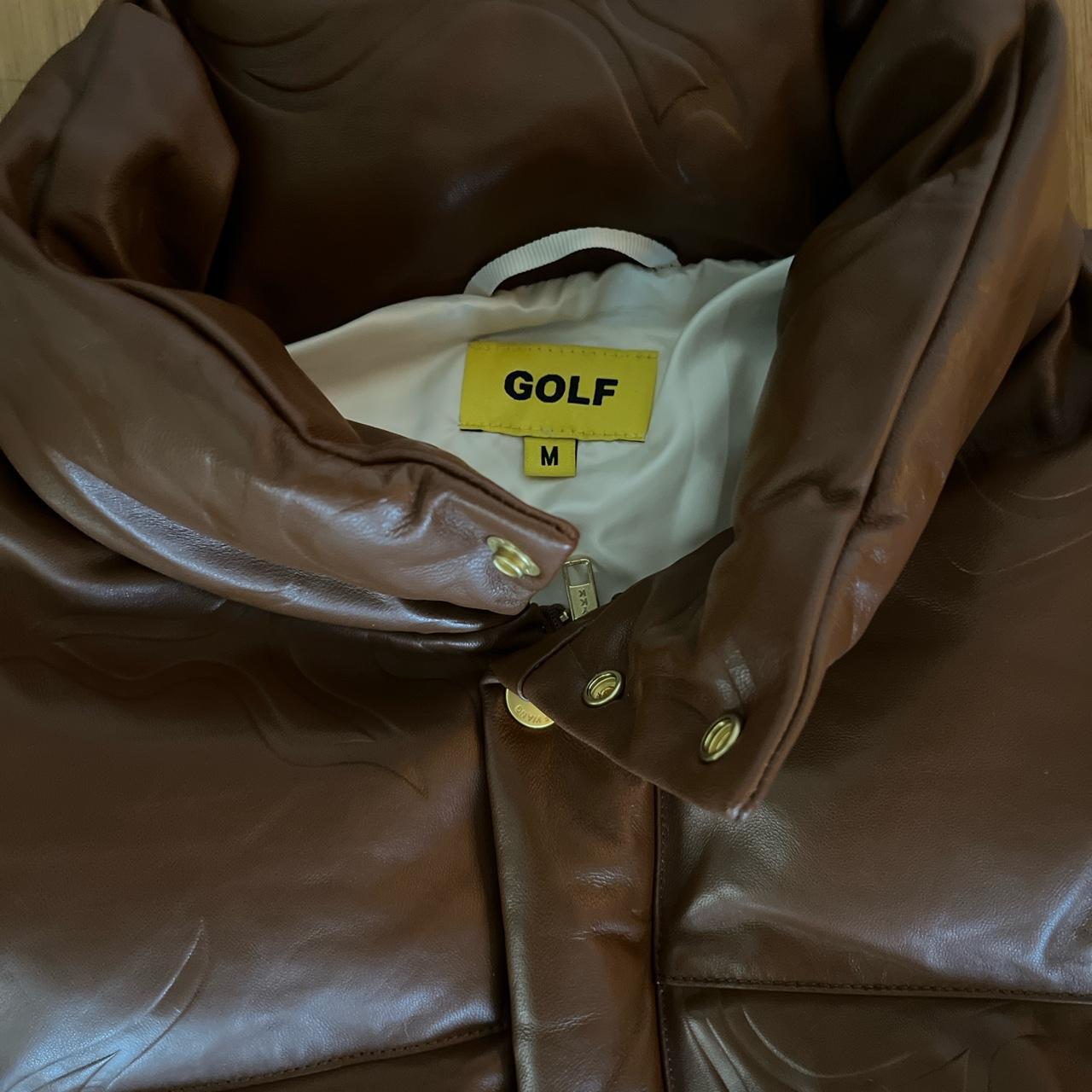 Golf Wang leather flame puffer jacket - brown.