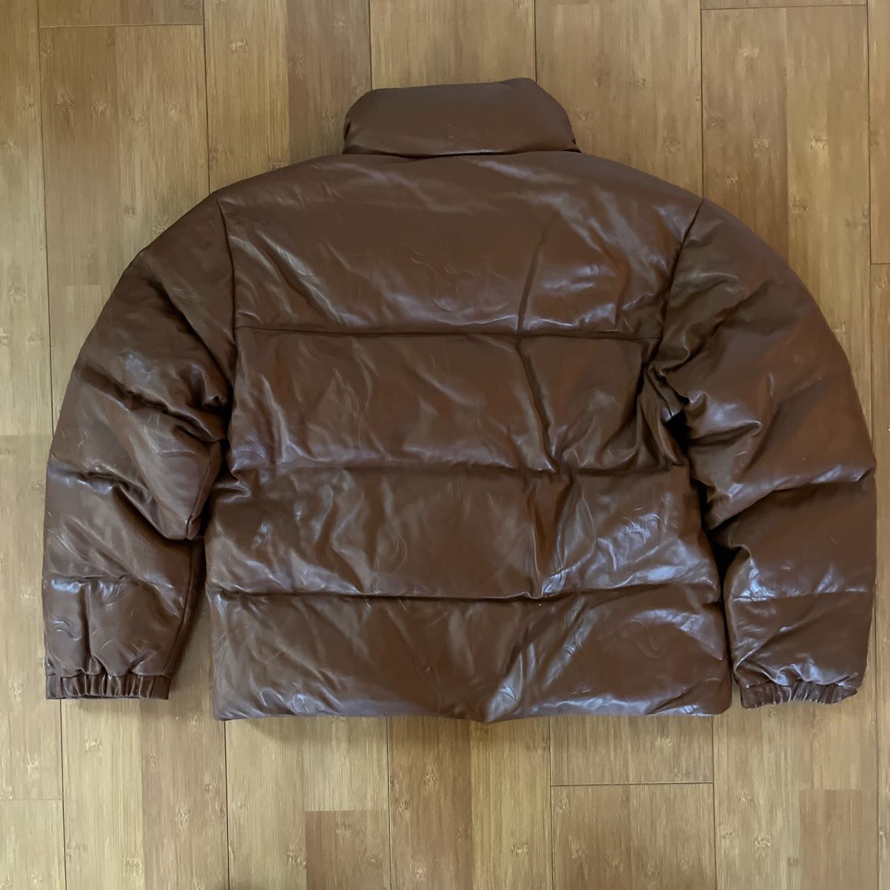 Golf Wang leather flame puffer jacket - brown.