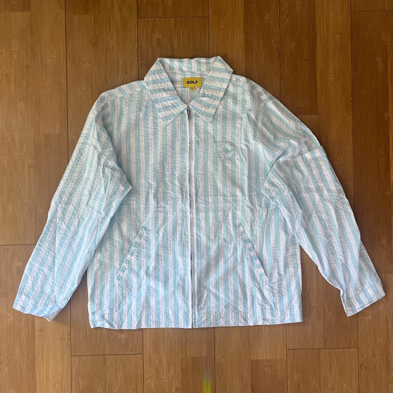 Golf Wang zip up shirt - light blue/white. Brand | Depop