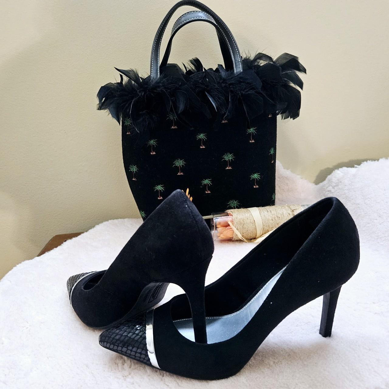 Suede black heels, with crock textures on the front... - Depop