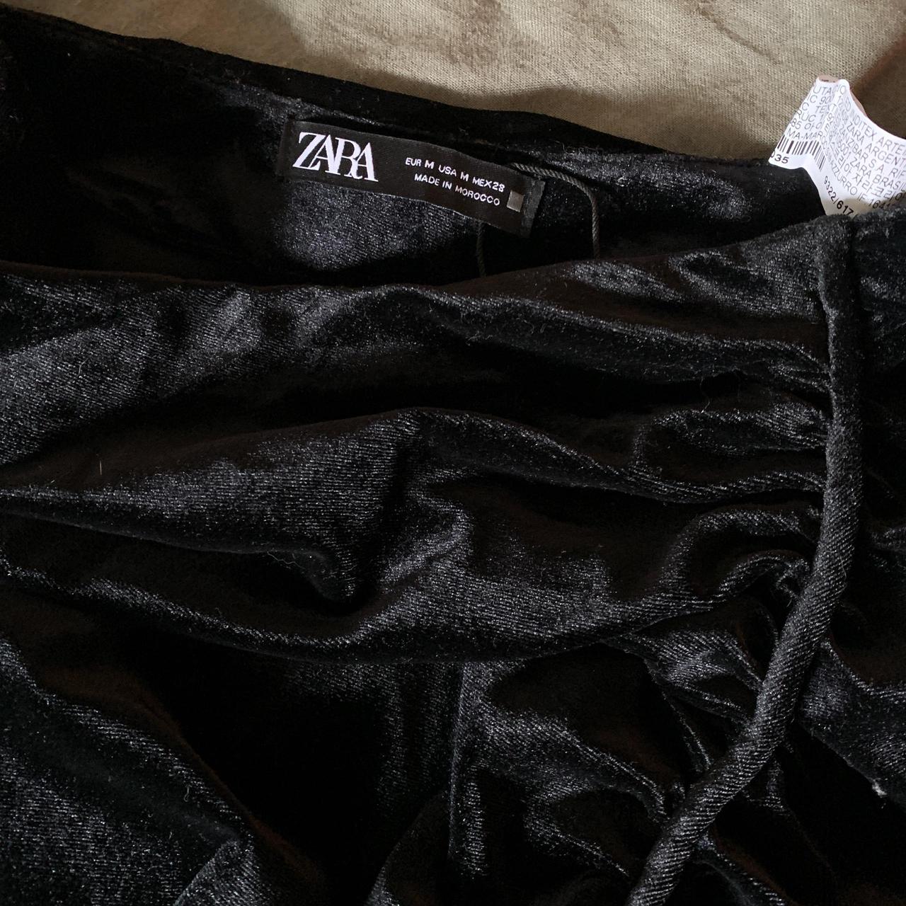 Zara black velvet midi skirt with gathered slit | Depop