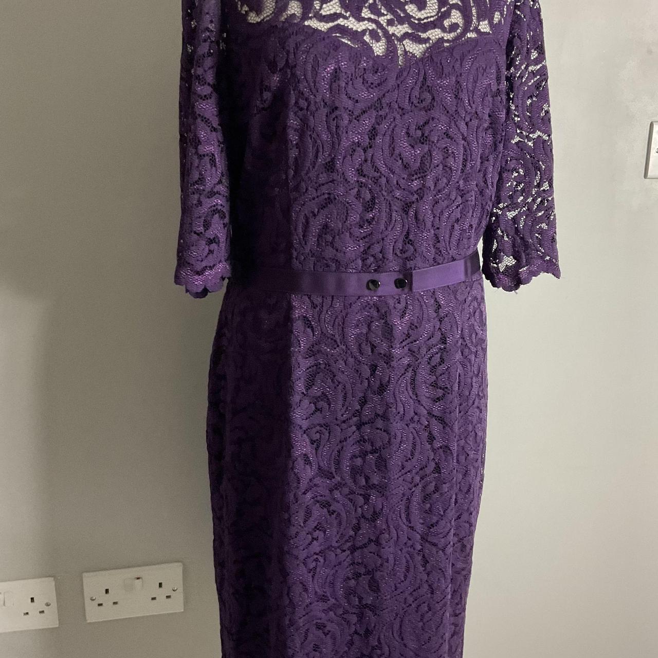 Black Label by Evan Picone September Lace Overlay outlet Midi Dress Concord Purple 10