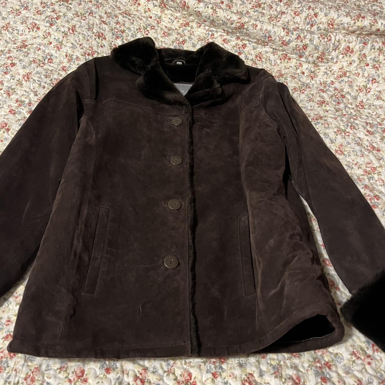 Vintage 90s leather fur trim coat 100% leather and... - Depop