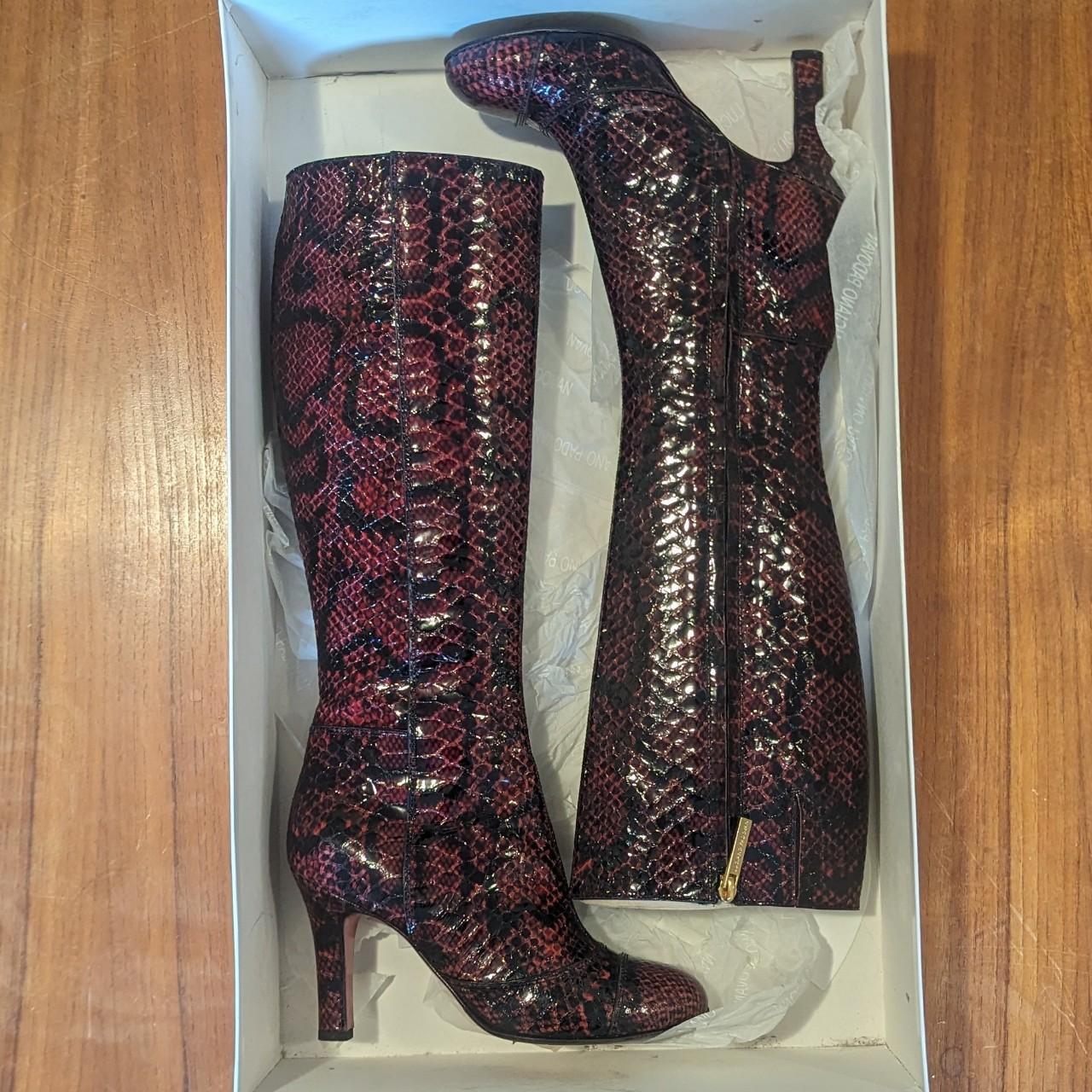 Luciano Padovan Knee High Red Python Leather Boots. Depop