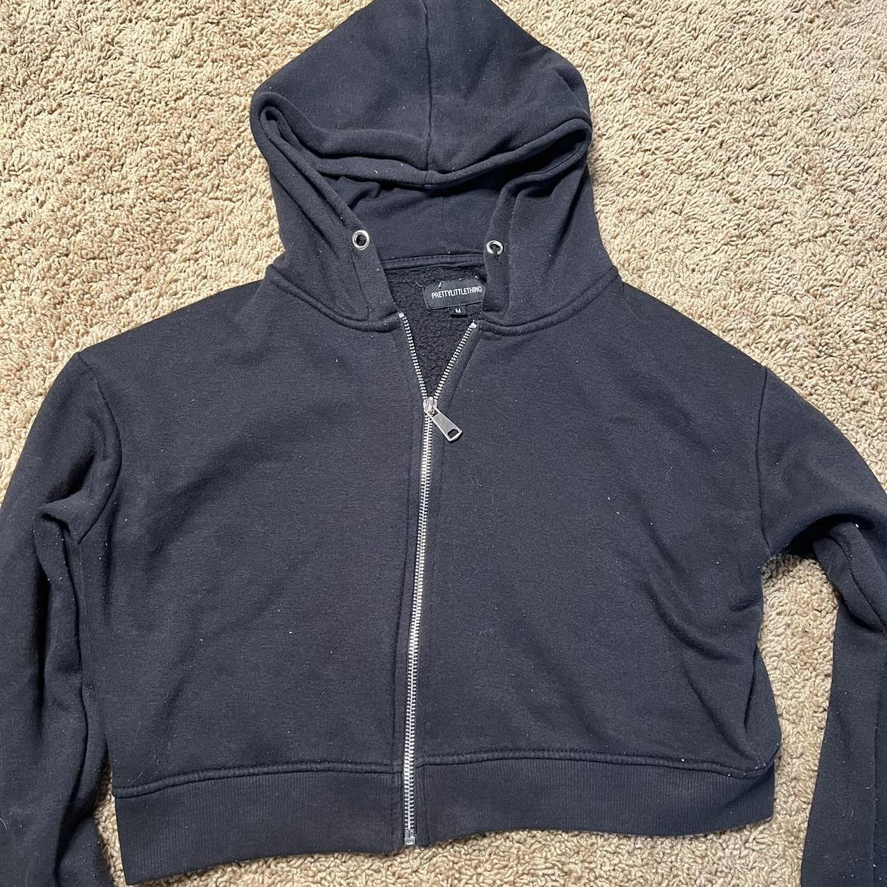 Black Cropped Zip Up Hoodie Jacket Size Medium fits... - Depop