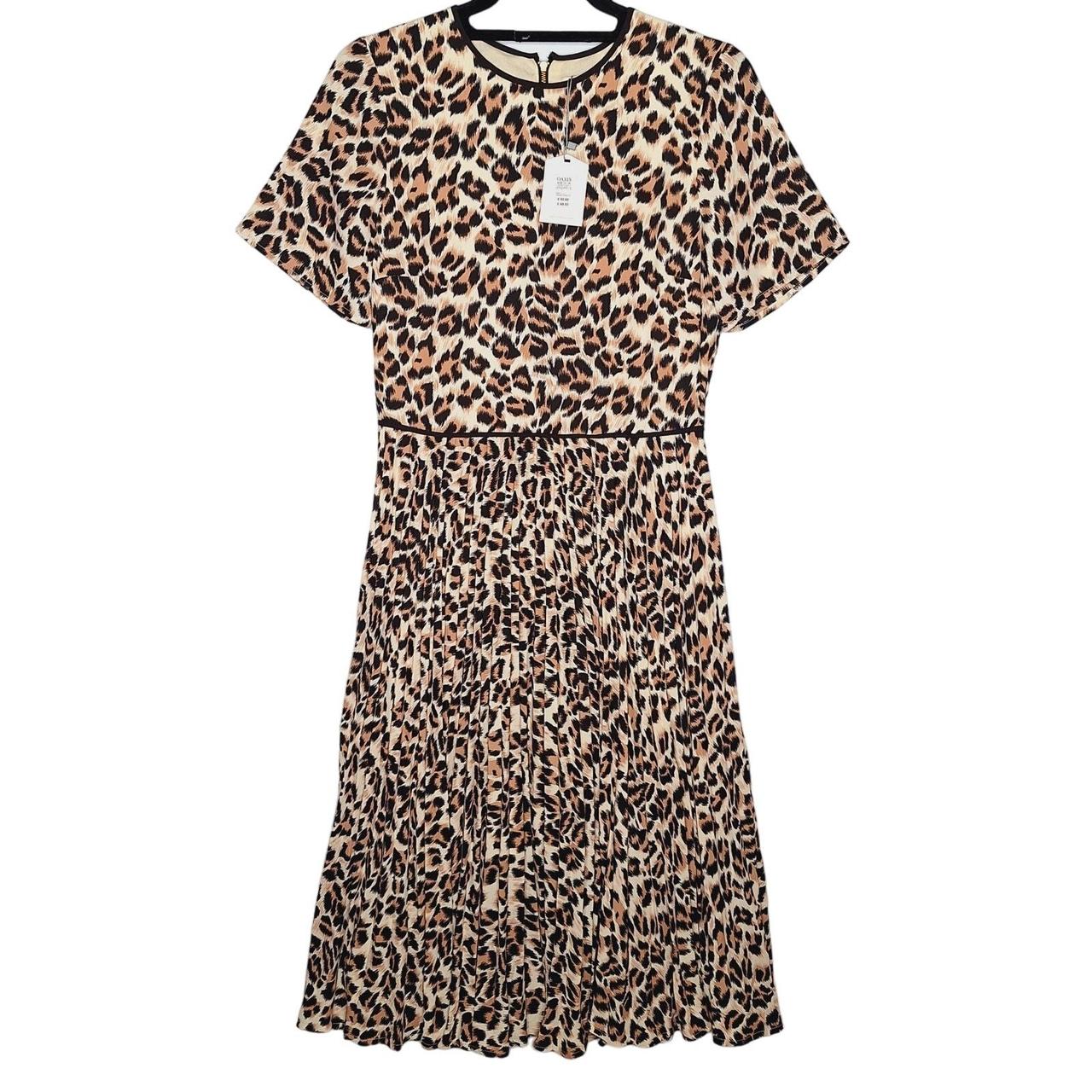 Oasis Leopard Print Pleated Midi Dress UK 10 US 6. Depop