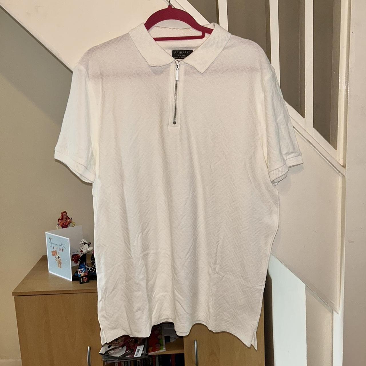 White polo shirt with zip and texture detail🤍 Size... - Depop