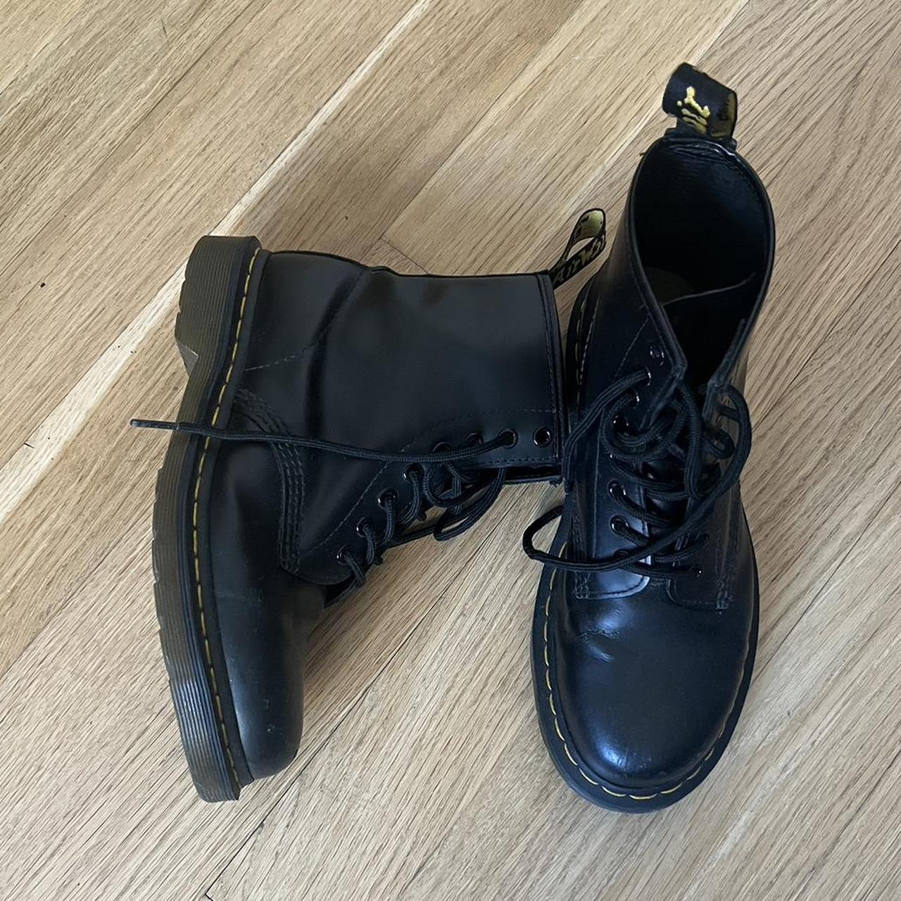 black doc marten boots classic black doc marten... - Depop