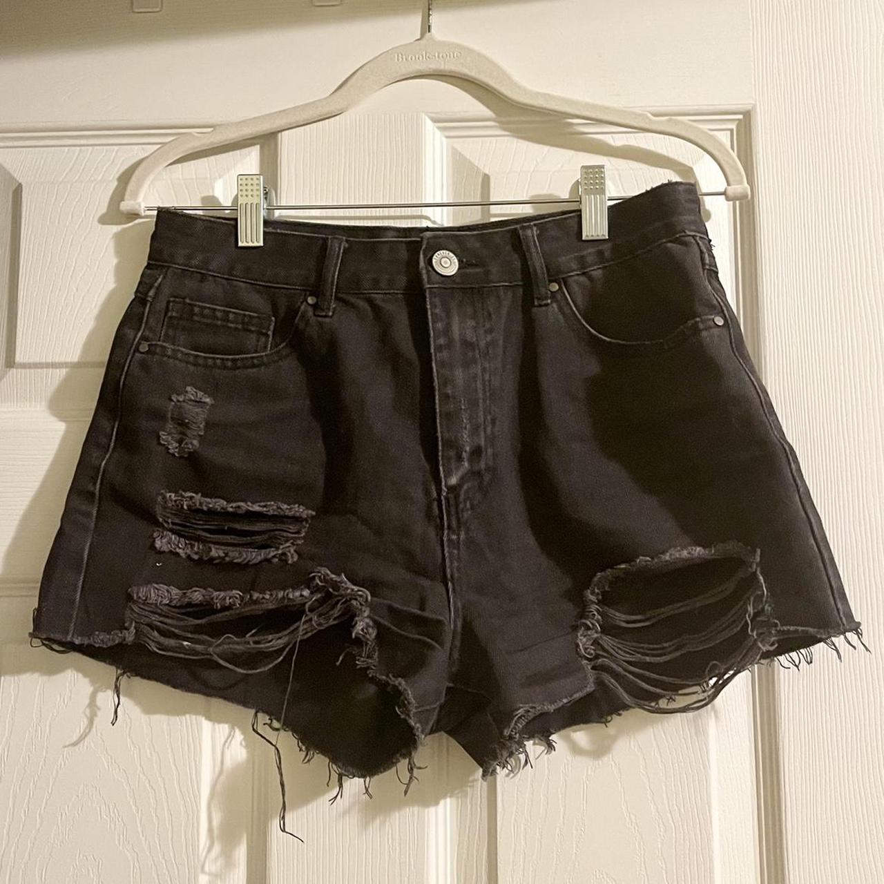 Black Distressed Shorts In Perfect Condition Worn A Depop   P0 