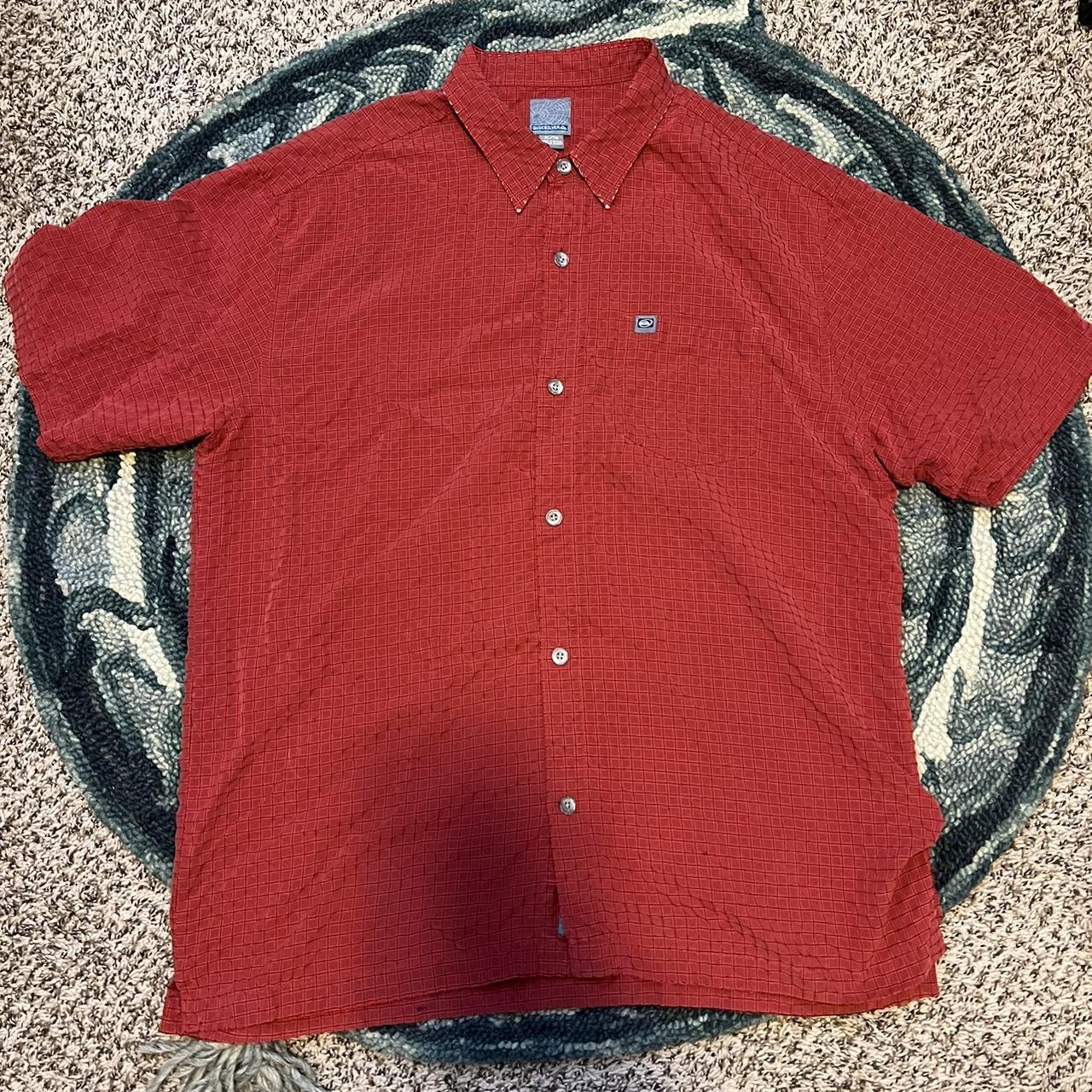 2000’s Quicksilver surf button up nice red plaid... Depop